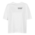 Weißes Damen-Oversize-T-Shirt mit dem Spruch Es kreist sich der Schließ klein auf der Brust