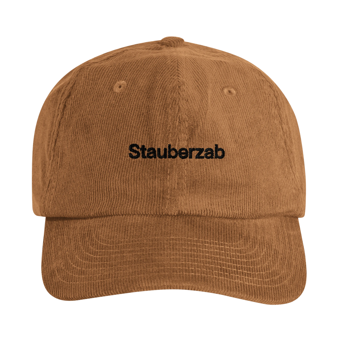 Camelfarbene Cord-Cap mit Wortverdreher-Motiv „Stauberzab“