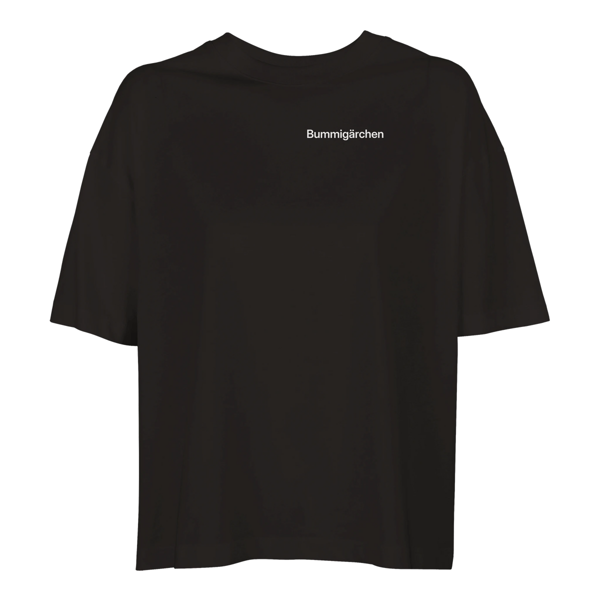 Schwarzes Damen-Oversize-T-Shirt mit dem Spruch Bummigärchen klein auf der Brust