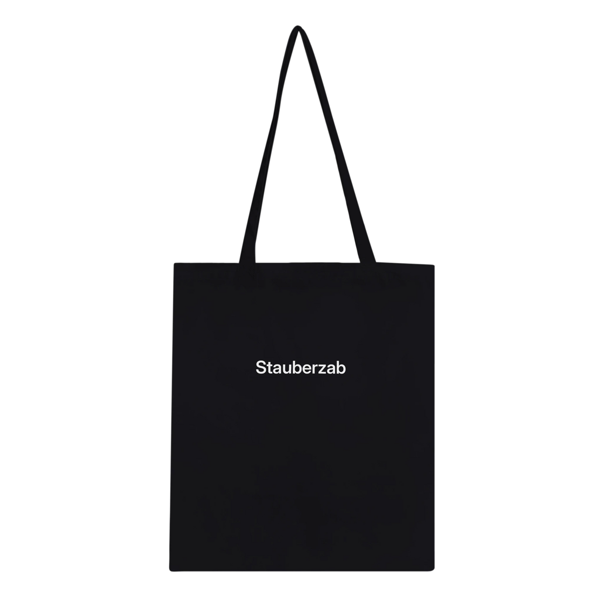 Schwarze Tote Bag mit Wortverdreher-Motiv „Stauberzab“