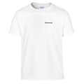 Weißes Kinder-T-Shirt mit Wortverdreher-Motiv „Stauberzab“ klein auf der Brust