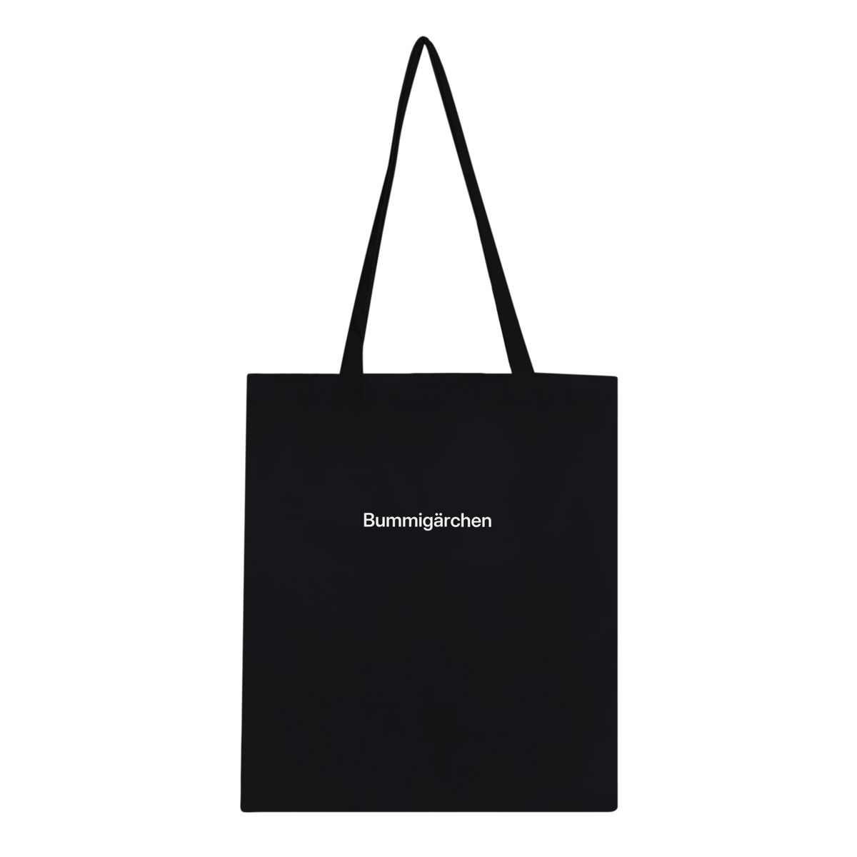 Schwarze Tote Bag mit Wortverdreher-Motiv „Bummigärchen“