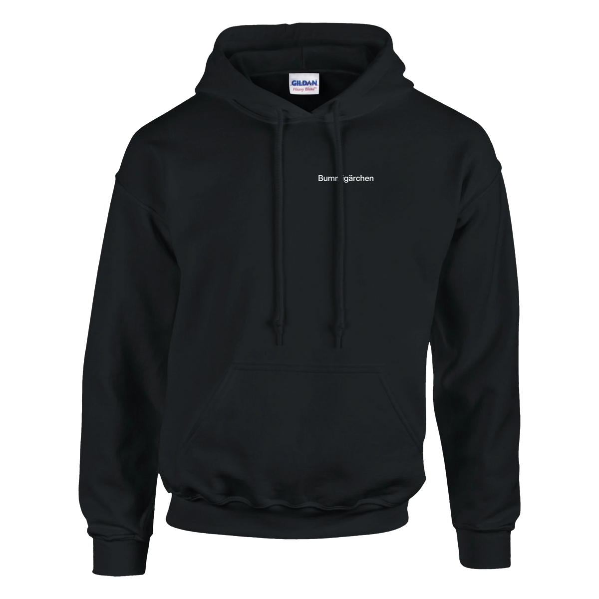 Bummigärchen – Hoodie in Schwarz, Wortverdreher-Druck links auf der Brust