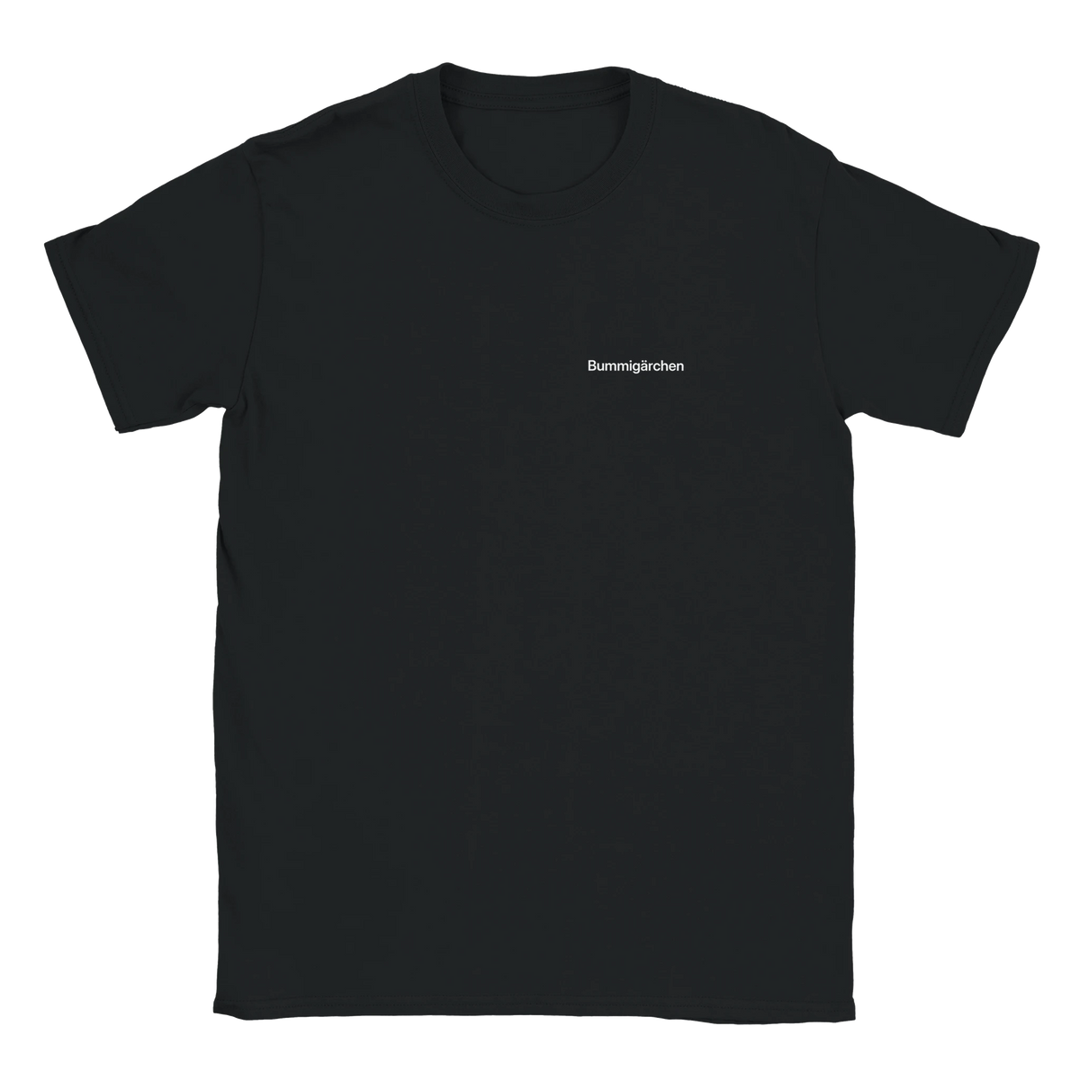 Bummigärchen – T-Shirt in Schwarz, Wortverdreher-Druck links auf der Brust