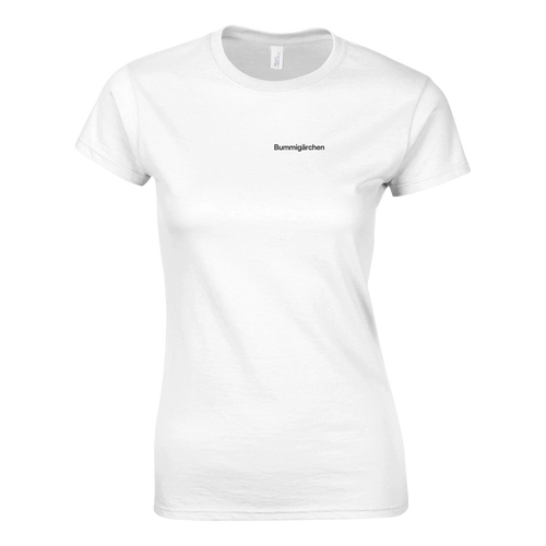 Bummigärchen – Damen T-Shirt in Weiß, Wortverdreher-Druck links auf der Brust