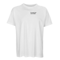 Weißes Oversize-T-Shirt mit Wortverdreher-Motiv „Es kreist sich der Schließ“ klein auf der Brust