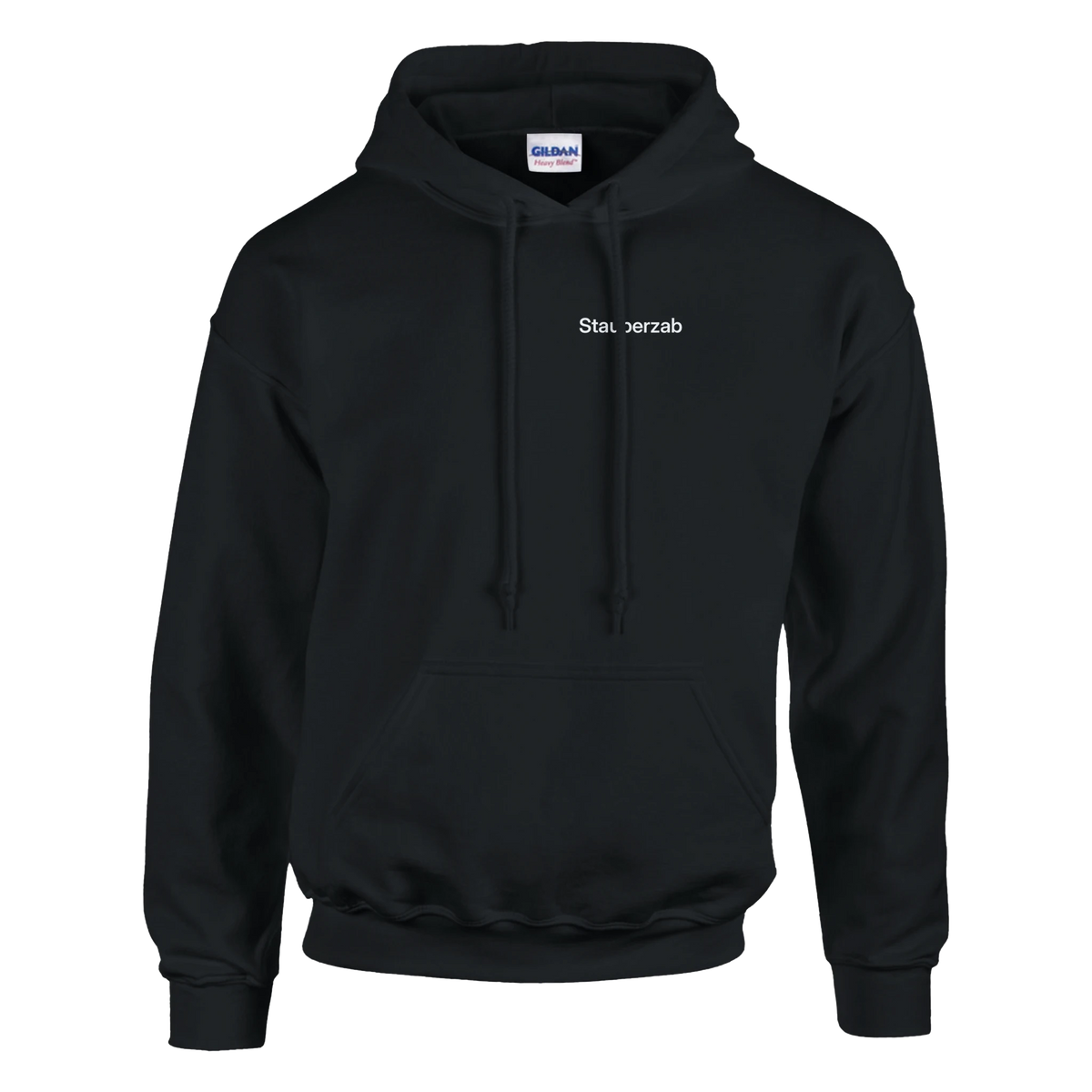 Stauberzab – Hoodie in Schwarz, Wortverdreher-Druck links auf der Brust