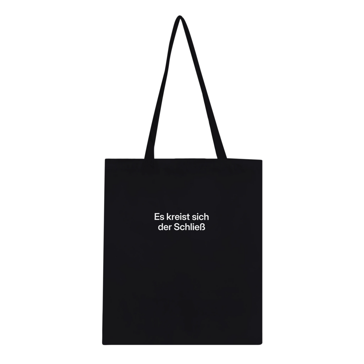 Schwarze Tote Bag mit Wortverdreher-Motiv „Es kreist sich der Schließ“