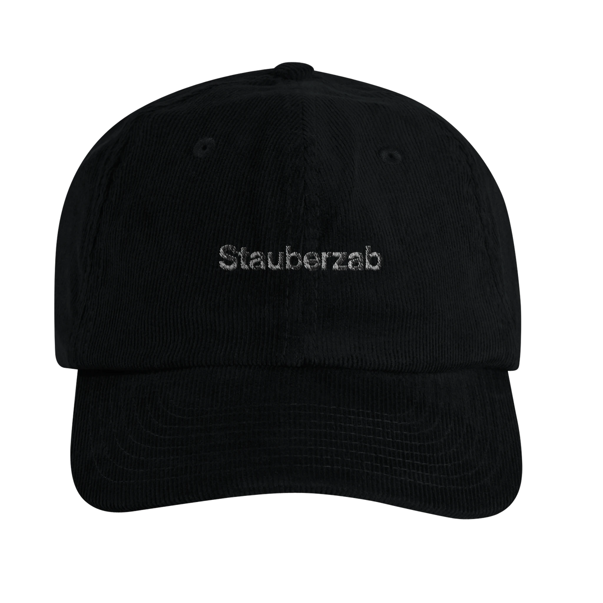 Schwarze Cord-Cap mit Wortverdreher-Motiv „Stauberzab“