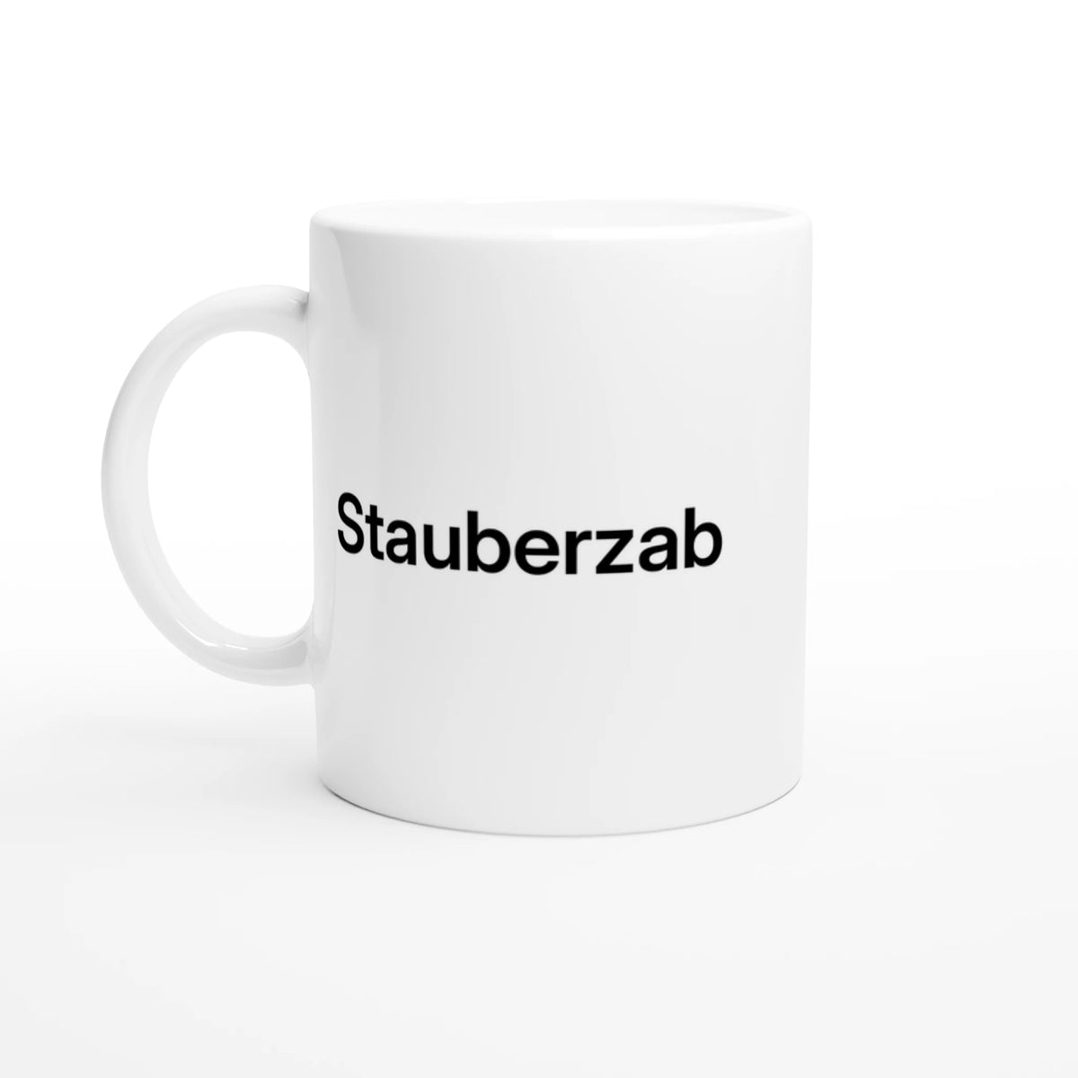 Weiße Tasse mit Aufdruck „Stauberzab“