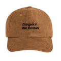 Camelfarbene Cord-Cap mit Wortverdreher-Motiv „Zungen in der Knoten“