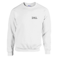 Weißes Sweatshirt mit Wortverdreher-Motiv „Zungen in der Knoten“ klein auf der Brust