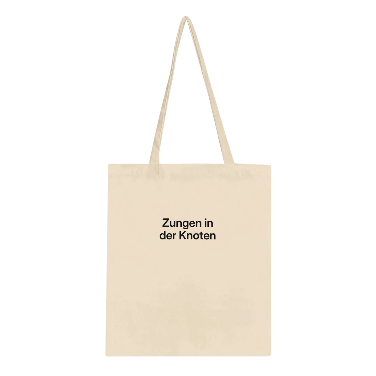 Naturfarbene Tote Bag mit Wortverdreher-Motiv „Zungen in der Knoten“