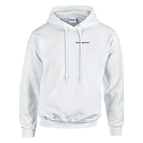 Bummigärchen – Hoodie in Weiß, Wortverdreher-Druck links auf der Brust