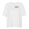 Weißes Damen-Oversize-T-Shirt mit dem Spruch Zungen in der Knoten klein auf der Brust