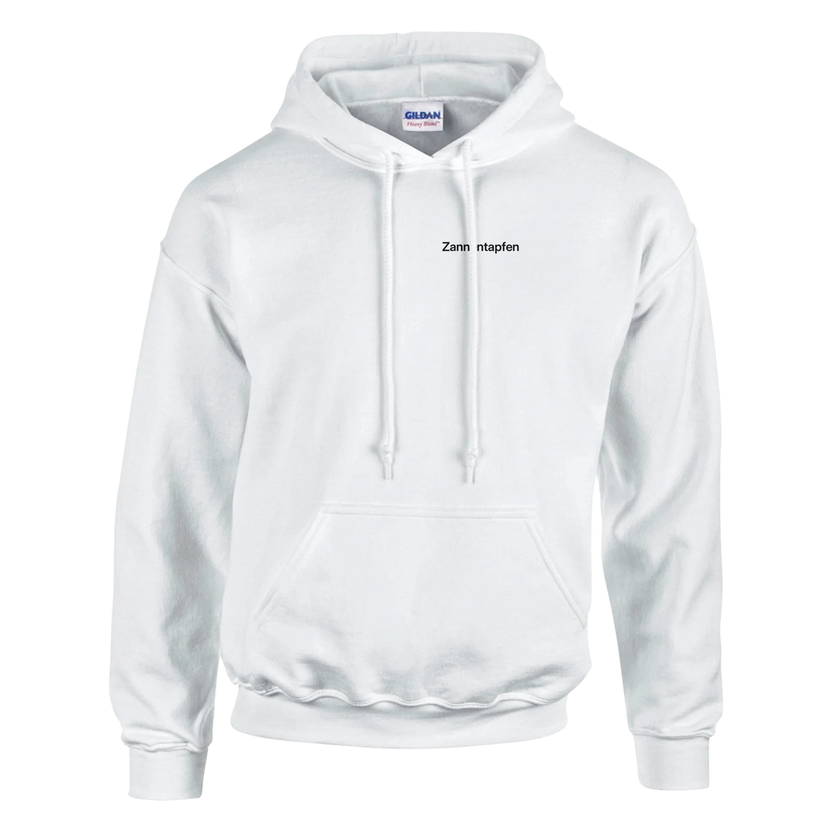 Zannentapfen – Hoodie in Weiß, Wortverdreher-Druck links auf der Brust