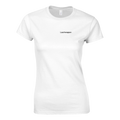 Laschwappen – Damen T-Shirt in Weiß, Wortverdreher-Druck links auf der Brust