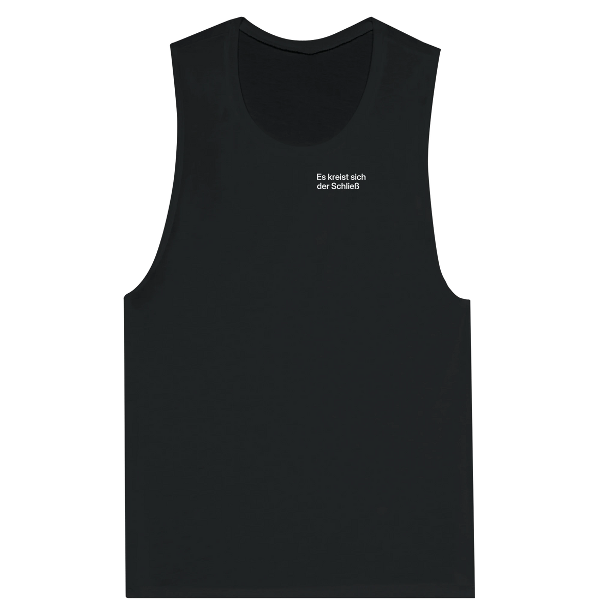 Schwarzes Damen-Tanktop mit dem Spruch Es kreist sich der Schließ klein auf der Brust