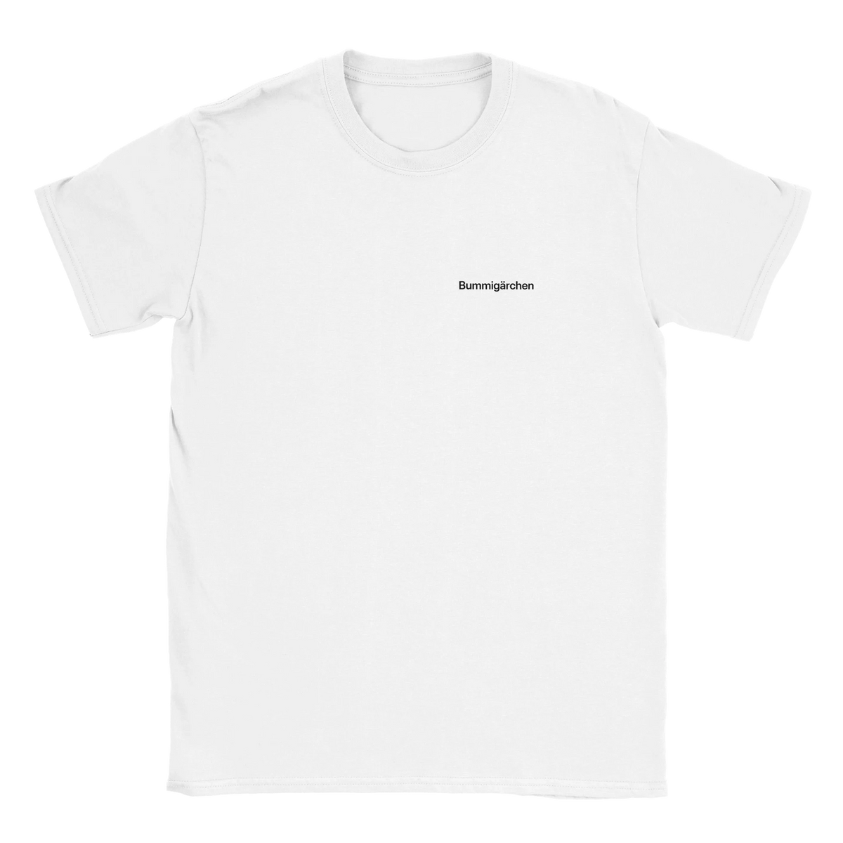 Bummigärchen – T-Shirt in Weiß, Wortverdreher-Druck links auf der Brust