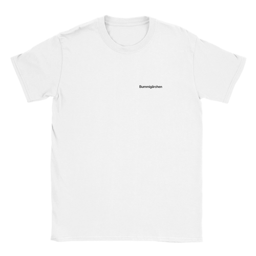 Bummigärchen – T-Shirt in Weiß, Wortverdreher-Druck links auf der Brust