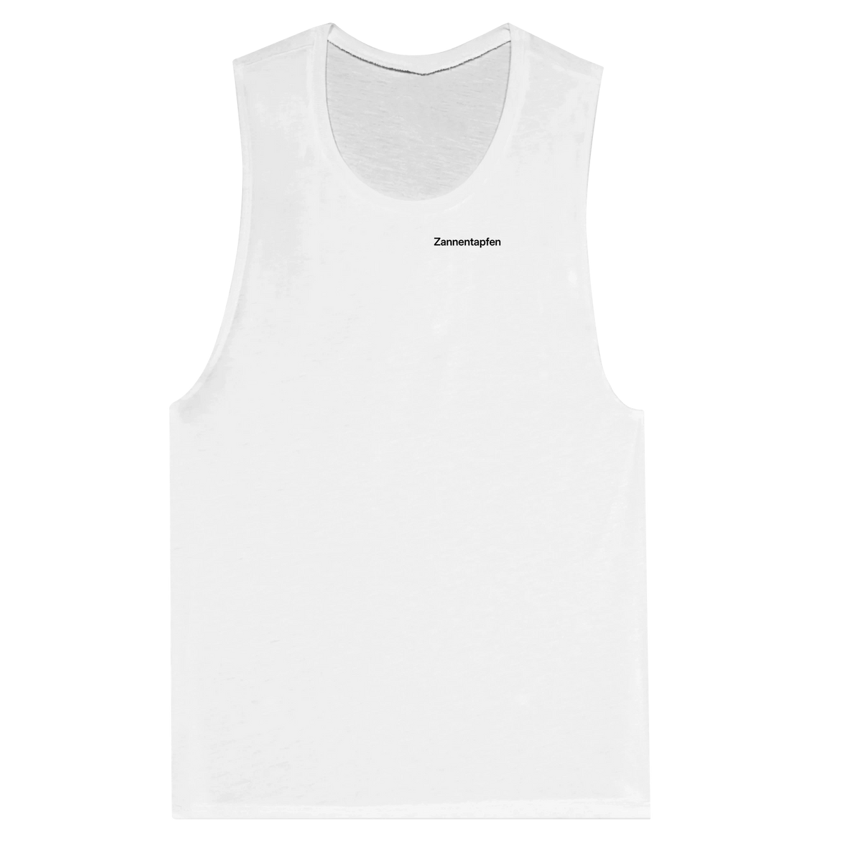 Weißes Damen-Tanktop mit dem Spruch Zannentapfen klein auf der Brust