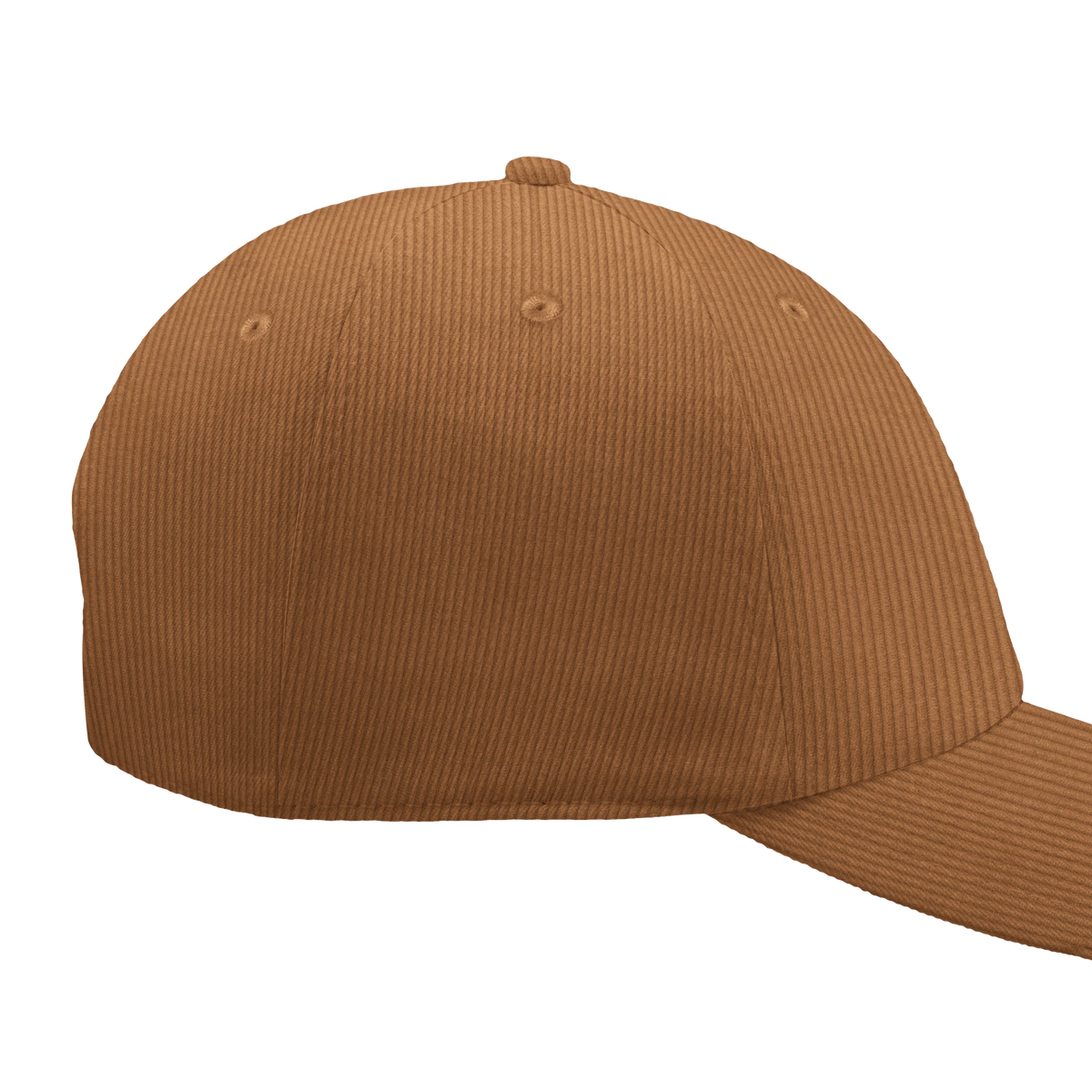Camelfarbene Cord-Cap „Zannentapfen“ in der Seitenansicht