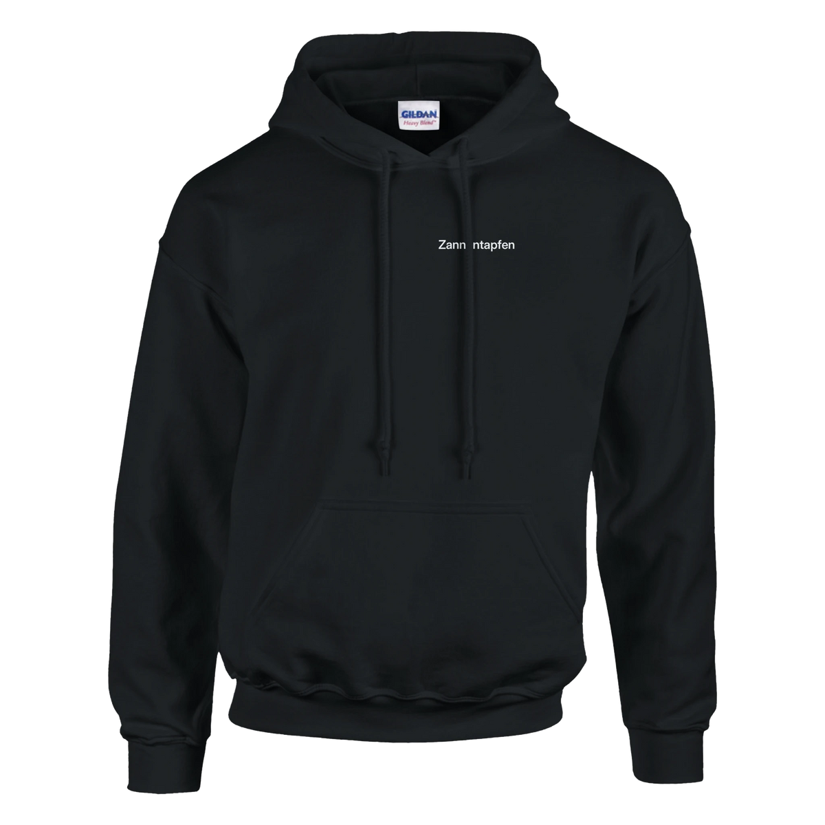Zannentapfen – Hoodie in Schwarz, Wortverdreher-Druck links auf der Brust